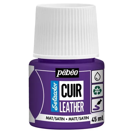 Pebeo Cuir Leather 45 ml läderfärg, färgar även PU läder – Lila, matt satin-finish Rabatter