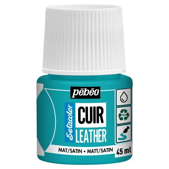 Nedsatt pris Pebeo Cuir Leather 45 ml läderfärg, färgar även PU läder – Turkos, matt satin-finish