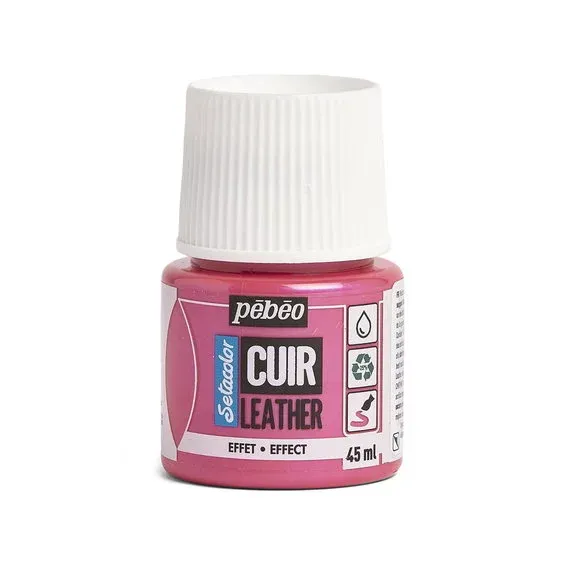I lager Pebeo Cuir Leather Duochrome 45 ml läderfärg, färgar även PU läder – rosa & blå