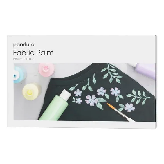 Populärt val Fabric paint 5×80 ml Pastel – 5 textilfärger i pastellfärger för både ljust och mörkt tyg