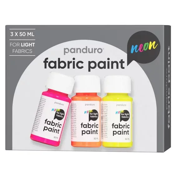 Fabric Paint set 3×50 ml, neonfärgade textilfärger för ljust tyg – syns i UV-ljus! Fynd