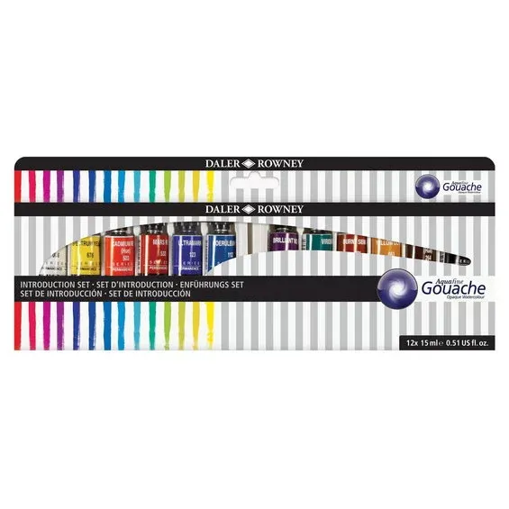 Daler-Rowney Aquafine Gouache introduktions-set med 12x15 ml gouachefärg Premium
