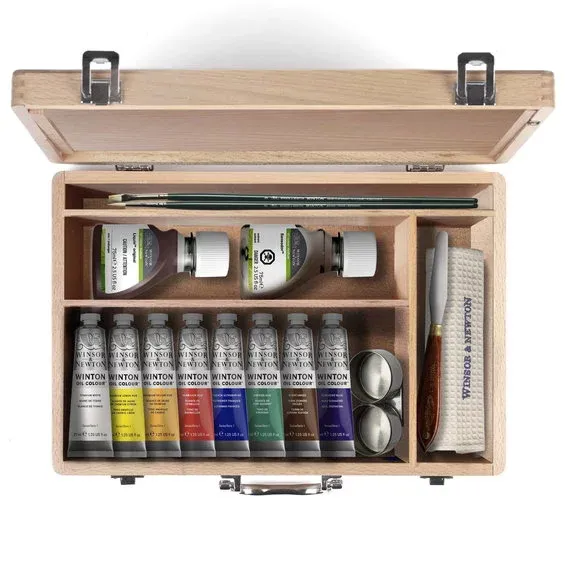 Winsor & Newton Oil Essentials Gift Set, träväska med allt för att måla med oljefärg Snabb leverans