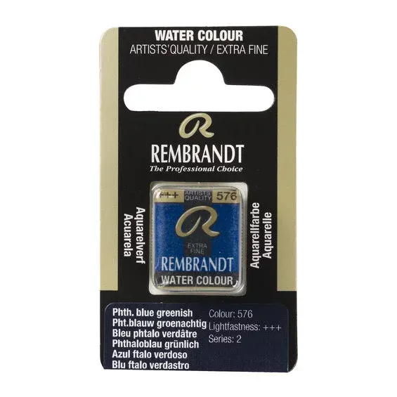 Premium Rembrandt akvarellfärg halvkopp – Phthalo Blue Greenish 576