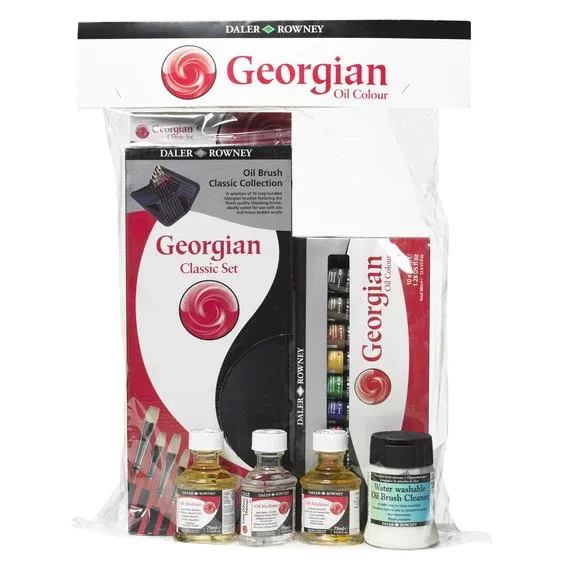Billigare Kit med oljefärger, penslar och medier från Daler-Rowney Georgian
