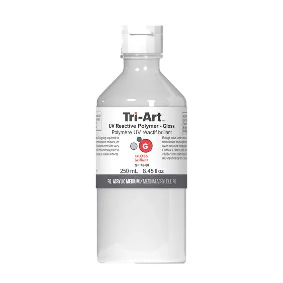 Outlet Tri-Art UV Reactive Polymer Gloss 250 ml, gör så att akrylfärg syns i UV-ljus / blacklight