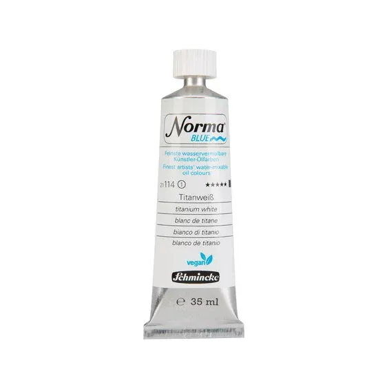 Schmincke Norma Blue vattenlöslig oljefärg 35 ml Titanium white 21114 risnedsättning