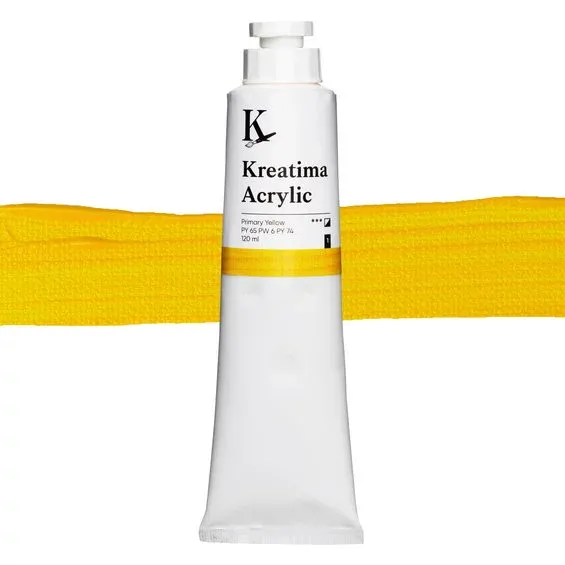 Kreatima Acrylic akrylfärg 120 ml – Primary Yellow PY 65 PW 6 PY 74 Snabb frakt