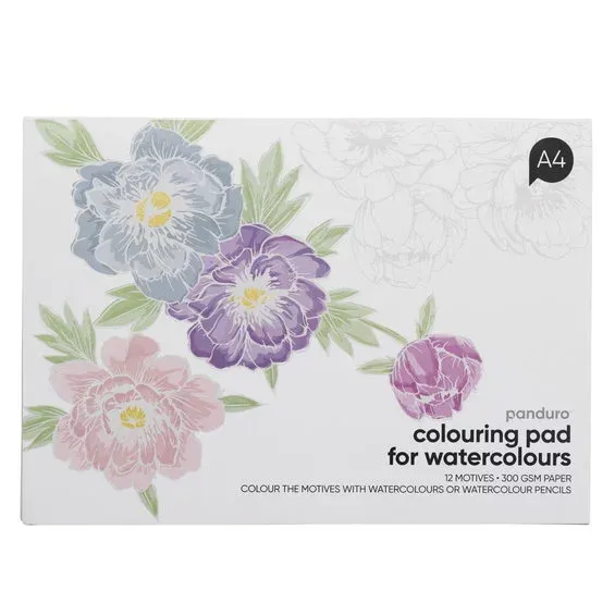 Sista chansen Målarbok för akvarell med 12 blomstermotiv, L A4 (297×210 mm), 300 g/m²
