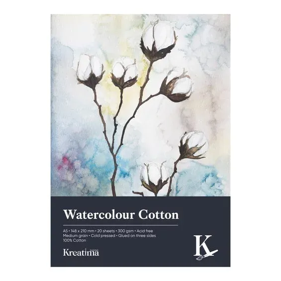 Kreatima Watercolour akvarellblock 100% bomull A5 (148×210 mm), 20 ark, 300 g/m² Trygg betalning