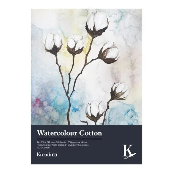 risnedsättning Kreatima Watercolour akvarellblock 100% bomull A4 (210×297 mm), 20 ark, 300 g/m²