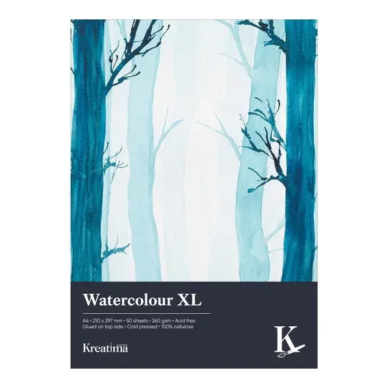 Begränsat antal Kreatima Watercolour XL akvarellblock, A4 (210×297 mm), 50 ark, 260 g/m²