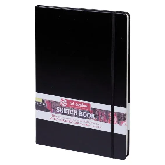 Begränsat antal Royal Talens Art Creation Sketch skissbok 21×30 cm (A4), svart omslag – 140 g/m², 80 ark