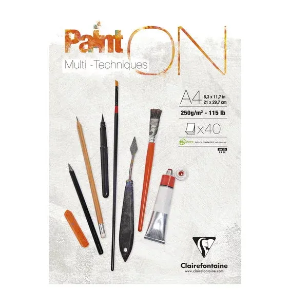 Bästa pris Clairefontaine Paint ON Multi Techniques block A4 (210×297 mm), 30 vita ark, 250 g/m²