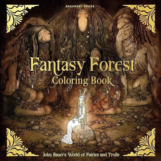 Målarbok Fantasy Forest Fairies & Troll, färglägg John Bauers värld! 25×25 cm, 40 sidor Fri frakt