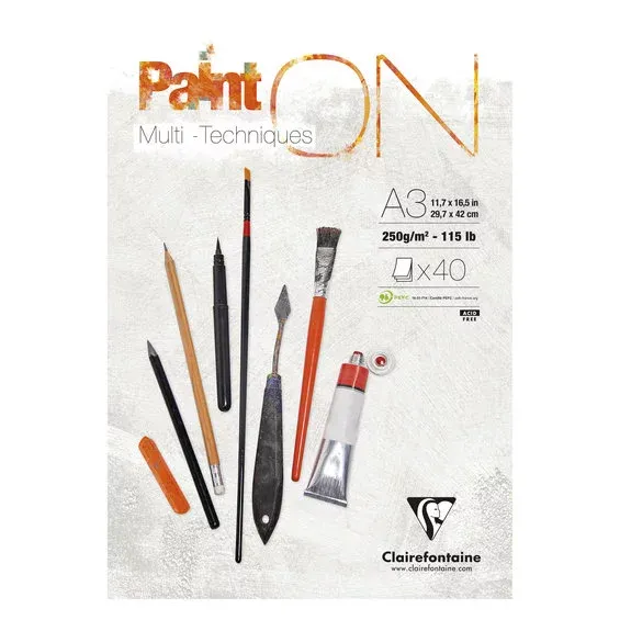 Clairefontaine Paint ON Multi Techniques block A3 (297×420 mm), 30 vita ark, 250 g/m² Begränsad tid