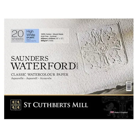 Saunders Waterford High White hellimmat akvarellblock GF, CP – 41×31 cm, 20 ark, 300g/m² Expressleverans