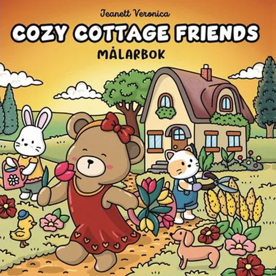 Målarbok Cozy Cottage Friends, mysig målarbok med 40 avslappnande motiv, 25×25 cm Sista chansen