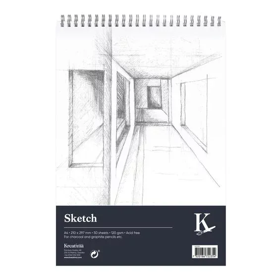 Kreatima Sketch spiralbundet skissblock A4 – 210×297 mm, 50 ark, 120g/m² risnedsättning