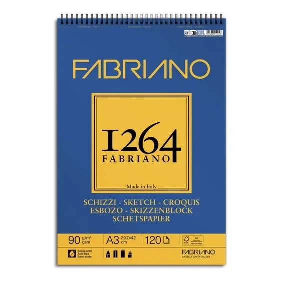 Fabriano spiralbundet skissblock F-1264 A3 (297×420 mm), 120 ark, 90 g/m² Billig