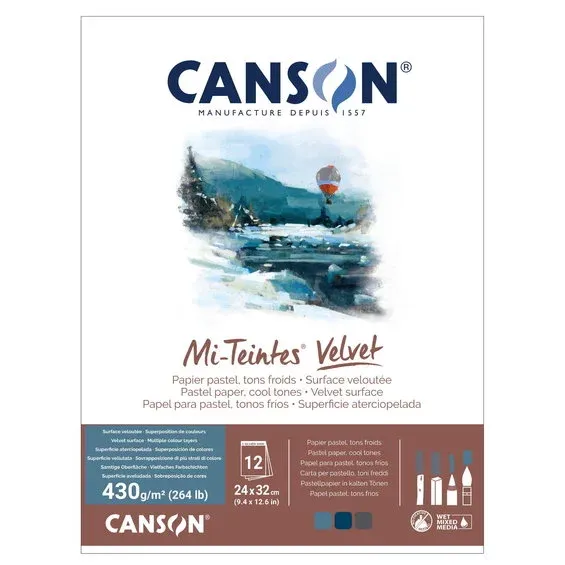 Canson Mi-Teintes Velvet pastellblock Cool Tones, 24×32 cm, 12 ark, 430 g/m² Premium
