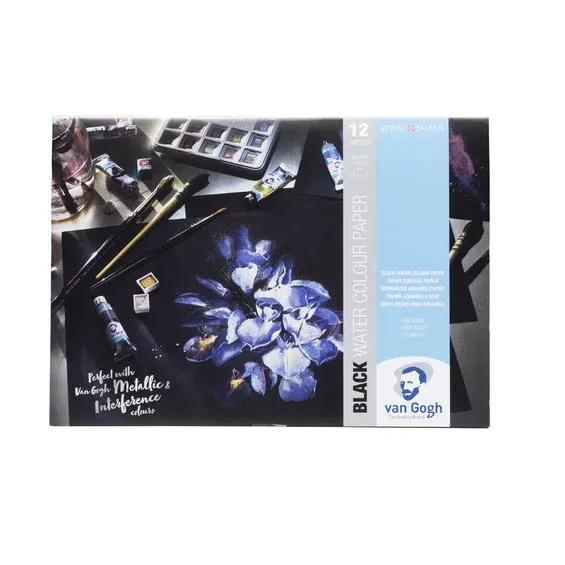 Royal Talens van Gogh Watercolour Paper Pad Noir – A4-akvarellblock med 12 svarta ark / 360 GSM Säker betalning