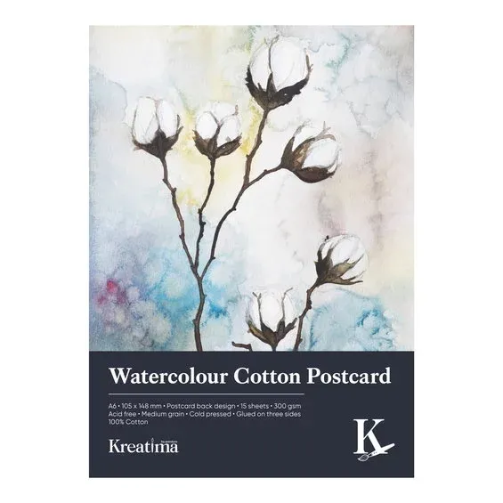 Fynd Kreatima Watercolour, vykort för akvarellfärg, 15 st. 100% bomull, 300 g/m²