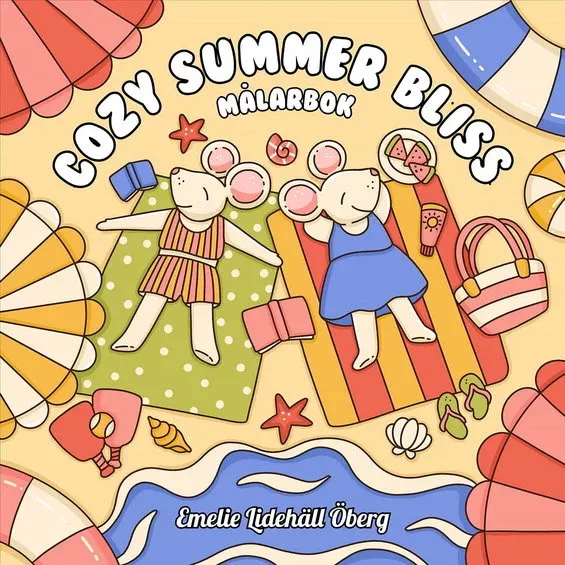 Målarbok Cozy Summer Bliss, färglägg 40 somriga motiv! 25×25 cm Rea