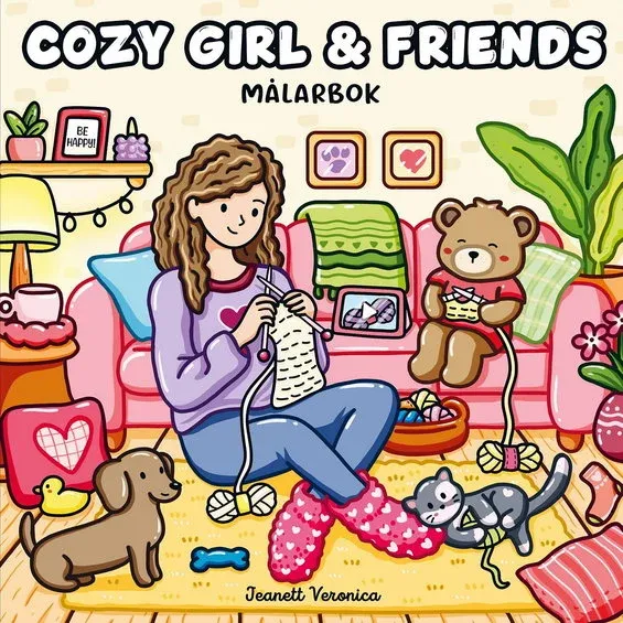 Trygg betalning Målarbok Cozy Girl & Friends, färglägg 40 mysiga & vardagliga motiv, 25×25 cm