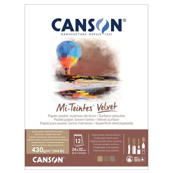 Köp online Canson Mi-Teintes Velvet pastellblock Brown Tones, 24×32 cm, 12 ark, 430 g/m²