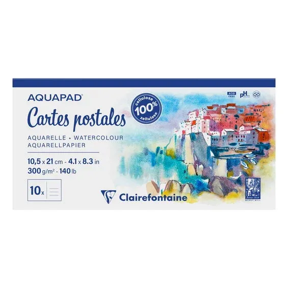 Expressleverans Clairefontaine Aquapad akvarellvykort GF, CP – 210×105 mm, 10 st. 300g/m²
