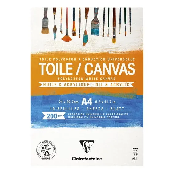 Snabb frakt Clarefontaine Canvas Polycotton canvasblock A4 (210×297 mm), 10 ark, 200 g/m²