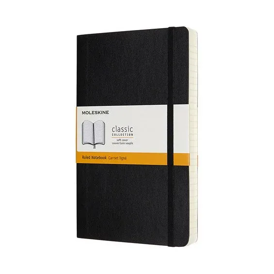 Begränsat antal Moleskine Classic Notebook Expanded Large (13×21 cm), svart mjuk pärm – 400 linjerade sidor