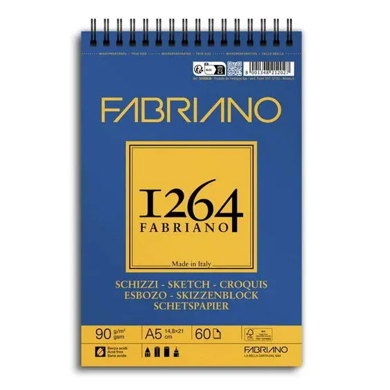 Erbjudande Fabriano spiralbundet skissblock F-1264 A5 (148×210 mm), 60 ark, 90 g/m²