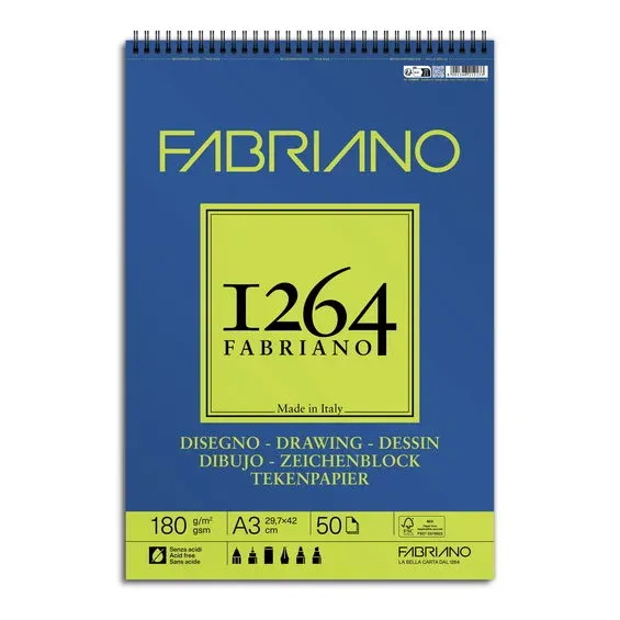 Fabriano ritblock, spiralbundet, F-1264 A3 (297×420 mm), 50 ark, 180 g/m² Lägg i varukorgen