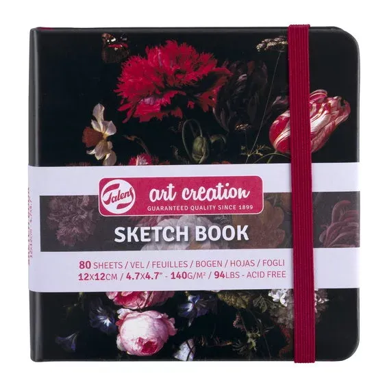 Beställ idag Royal Talens Art Creation Sketch skissbok 12x12 cm, blommigt omslag – 140 g/m², 80 ark