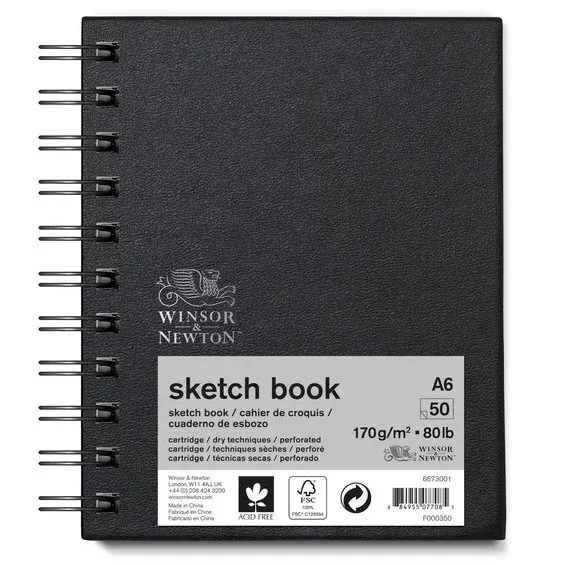 Winsor & Newton Sketch spiralbunden skissbok A6 (105×148 mm), 50 ark, 170 g/m² Beställ nu