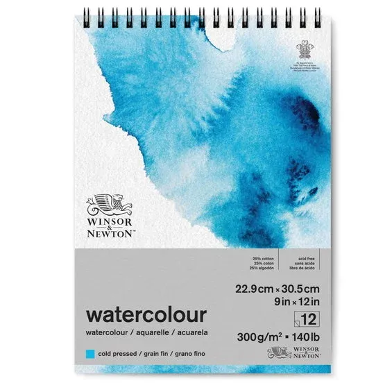 Winsor & Newton spiralbundet akvarellblock, GF, 22,9×30,5 cm, 12 ark, 300 g/m² Snabb frakt
