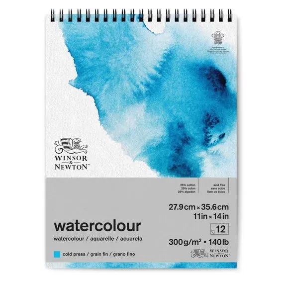 Winsor & Newton spiralbundet akvarellblock, GF, 27,9×35,6 cm, 12 ark, 300 g/m² Billigare
