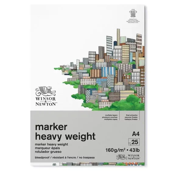 Begränsat antal Winsor & Newton Marker Heavy Weight Bleedproof A4 (210x297 mm), 25 ark – 160 grams ytvikt