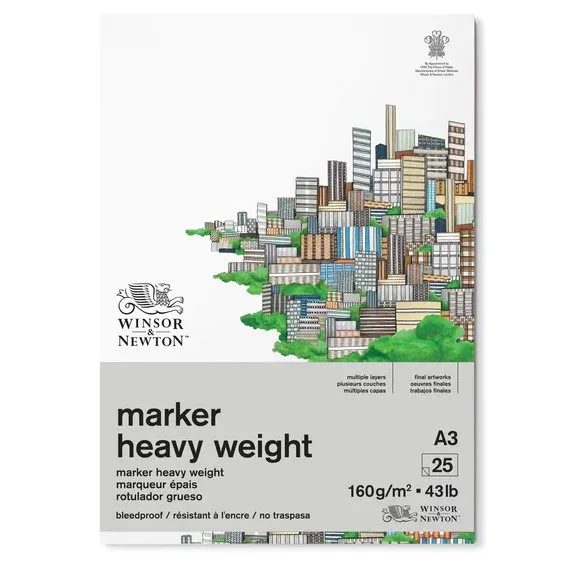 Winsor & Newton Marker Heavy Weight Bleedproof A3 (297x420 mm), 25 ark – 160 grams ytvikt Erbjudande