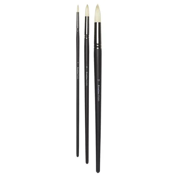 Kreatima pensel Studio Round 3-pack, #4, 8, 12 – svinborstpenslar med runt borst I lager