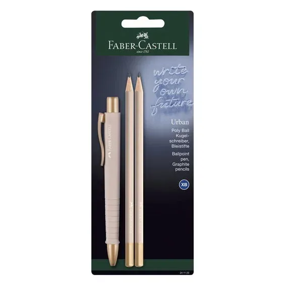 risnedsättning Faber-Castell Poly Ball Urban XB Set, rosé / guldigt tema med kulspetspenna och blyertspennor