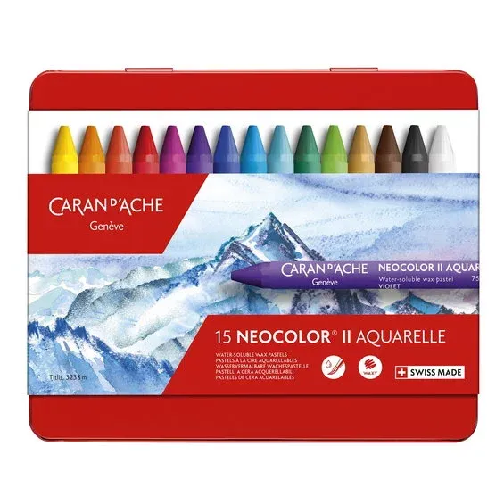 Caran d'Ache Neocolor II – 15 vattenlösliga akvarellkritor av högsta kvalitet Fri frakt
