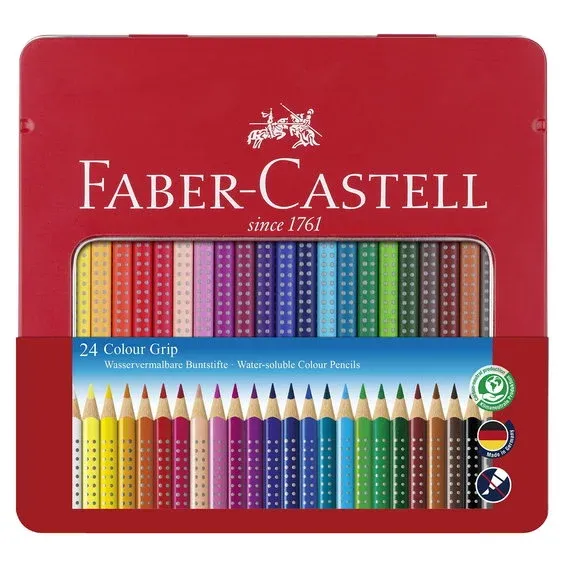 I lager Faber-Castell Colour Grip – 24 vattenlösliga färgpennor i metalletui