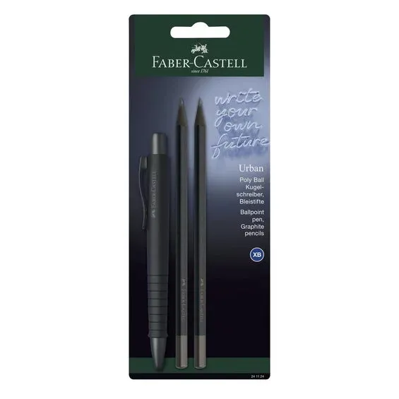 Faber-Castell Poly Ball Urban XB Set, helsvart tema med kulspetspenna och blyertspennor Sista chansen