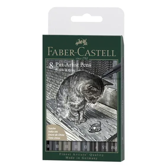 PITT artist pen set 8-pack – Black & grey Kundfavorit