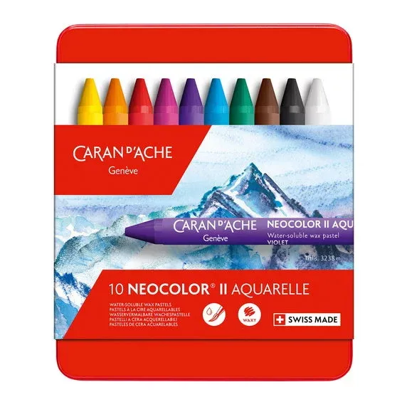 Köp nu Caran d'Ache Neocolor II – 10 vattenlösliga akvarellkritor av högsta kvalitet