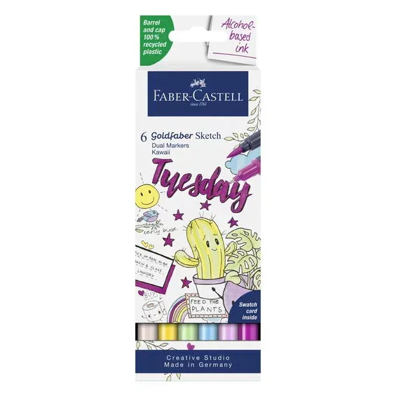 Erbjudandepris Faber-Castell Sketch Marker Kawaii, 6 tuschpennor med dubbelspets