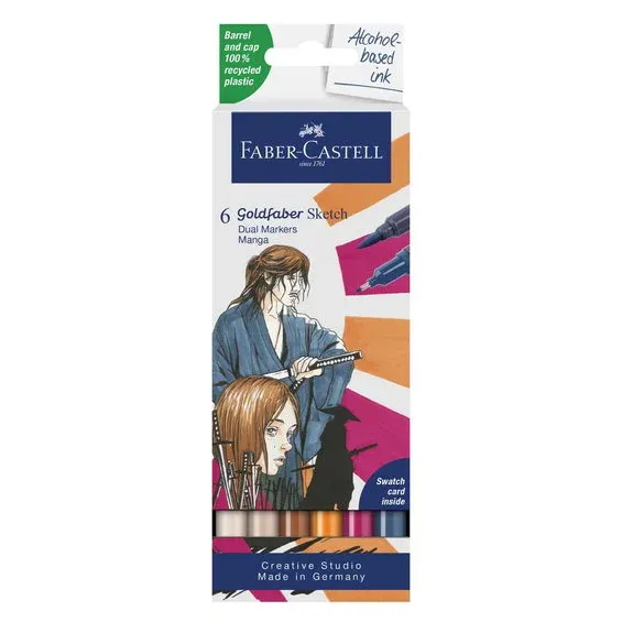 Faber-Castell Sketch Marker Manga, 6 tuschpennor med dubbelspets Säker betalning